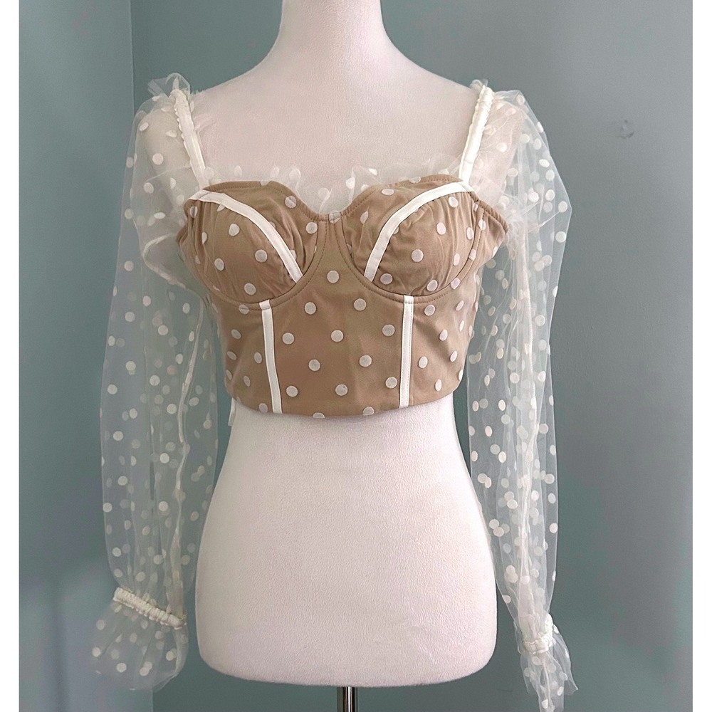 Hello Molly Polka Dot Runaway Chloe Corset Bustier Top Puff Sleeves